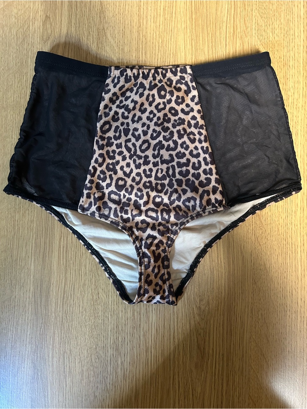 American Apparel Leopard Trim Swim Bottoms in Black and Tan